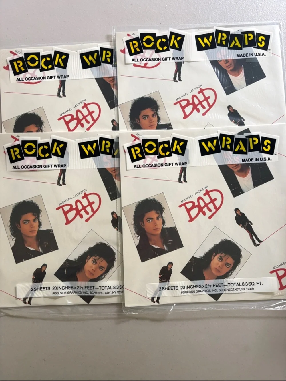 Michael Jackson BAD Wrapping Paper Gift Wrap NWT. Pop. SET of 4 RARE! Rock Wraps